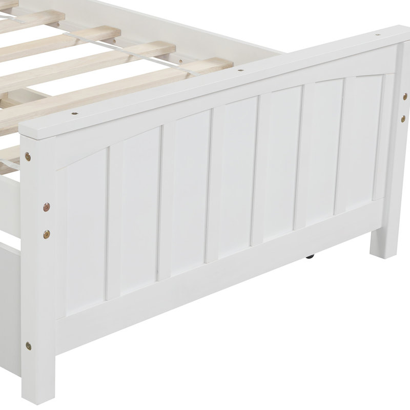 Lit plateforme simple blanc avec lit gigogne en bois de pin massif pour une chambre à coucher confortable
