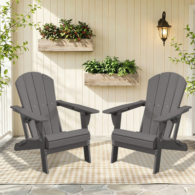 Oversized All-Weather Foldable Adirondack Chair with Cup Holder（Set of 2） 