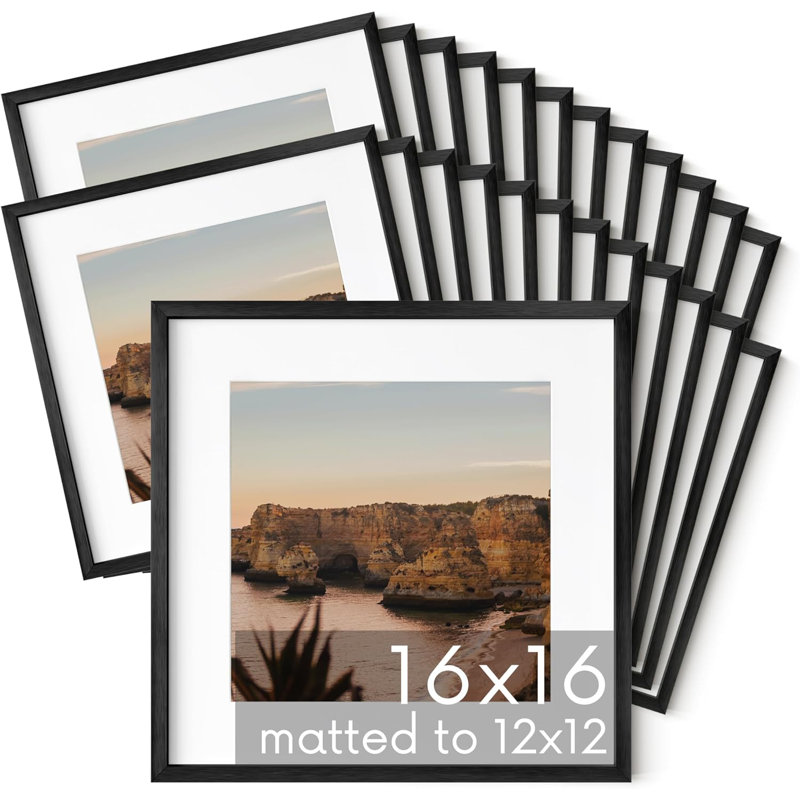 Cadre photo mat carré en métal (ensemble de 25), Noir, L 16 po x H 16 po