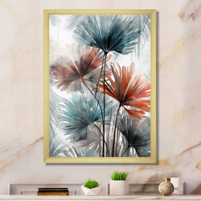 Feuilles de palmier tropicales Ginkgo IV - salon d'art mural à feuilles florales, H 44 po x l 34 po x P 1,5 po