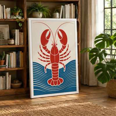Lobster and Waves Retro - Wrapped Canvas