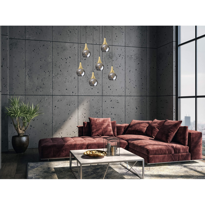 Olin - Light Clear Black Kitchen Island Pendant, 29cm H x 60cm W x 60cm D, 6, Smoky Black/Gold