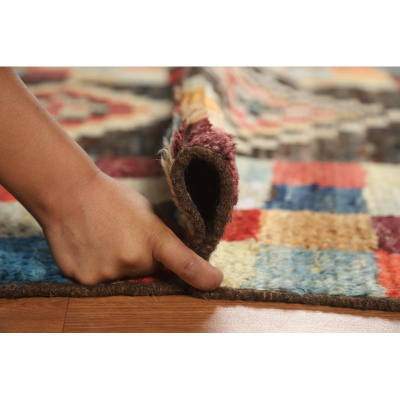 Tapis oriental marocain à carreaux en laine 5 x 6