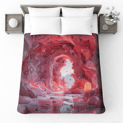 Pink Surreal Cave Quilted Bedspread All Sizes