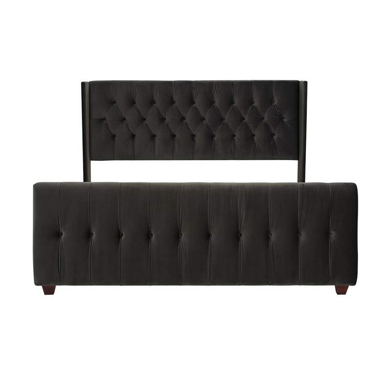 Lit tapissier capitonné standard Brie, Très grand, Velours gris anthracite foncé