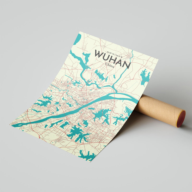 Carte de la ville de Whan, impression, H 17 po x l 11 po, Vert / beige