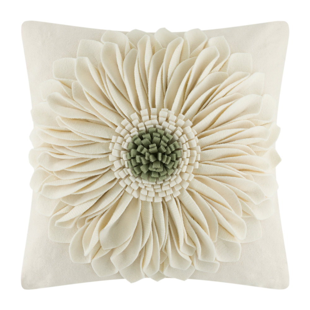 Appliqued Floral Accent Pillow Cover Sunflower Decorative Throw Pillow Case 18in JWH 