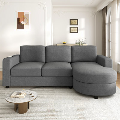 Modern Sectional Sofa 84.6" Sofa Couch With A Curved Chaise Lounge, USB Ports And Side Storage Pockets For Living Room