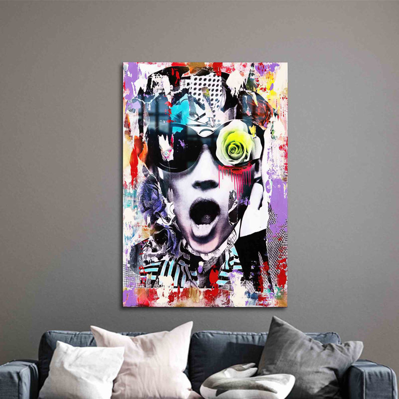«Abstract Graffiti Woman», art mural imprimé sur verre pour décoration intérieure moderne et présentation artistique