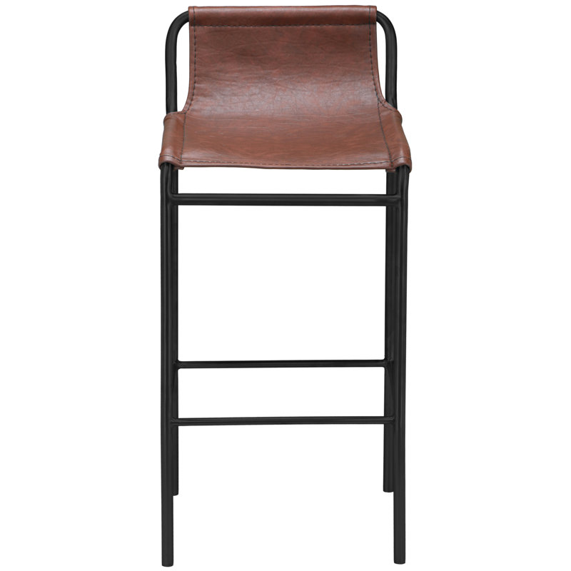 Tabouret de comptoir Dax, Cuir brun végétalien
