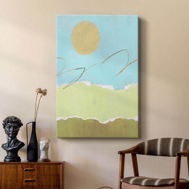 Paysage vert et doré avec pièces I - galerie Cavas sur mesure