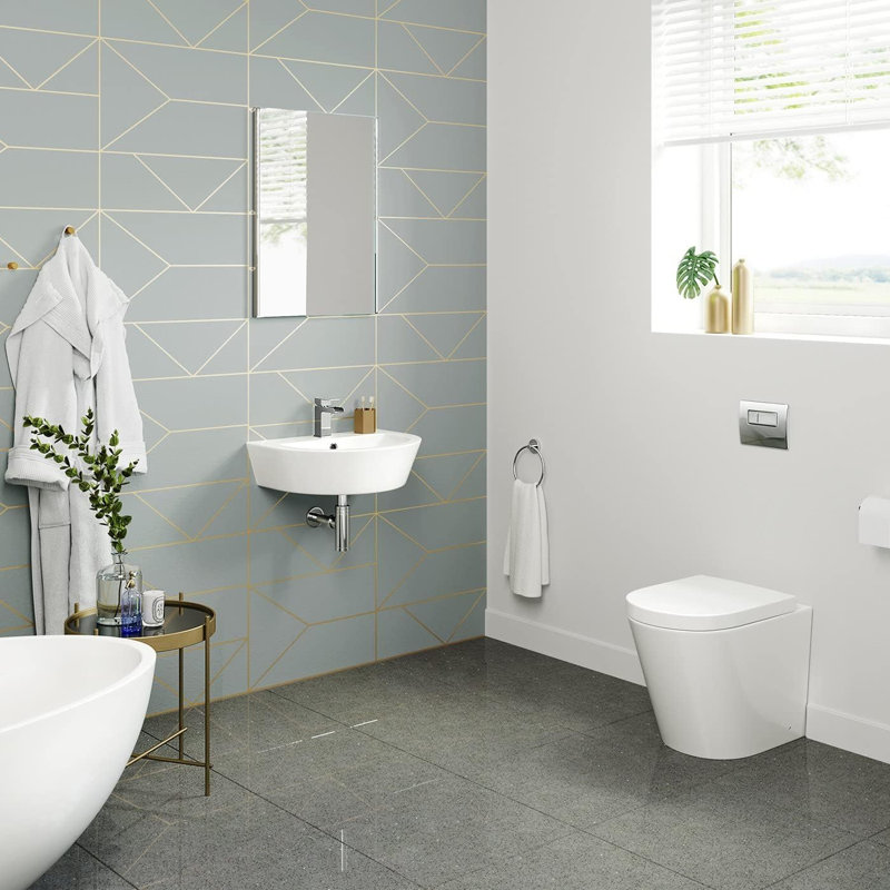iBathUK Clario Modern Curved Wall Hung Sink, Stylish Wall Hung Cloakroom Ceramic Basin, Space-Saving D-Shape Design