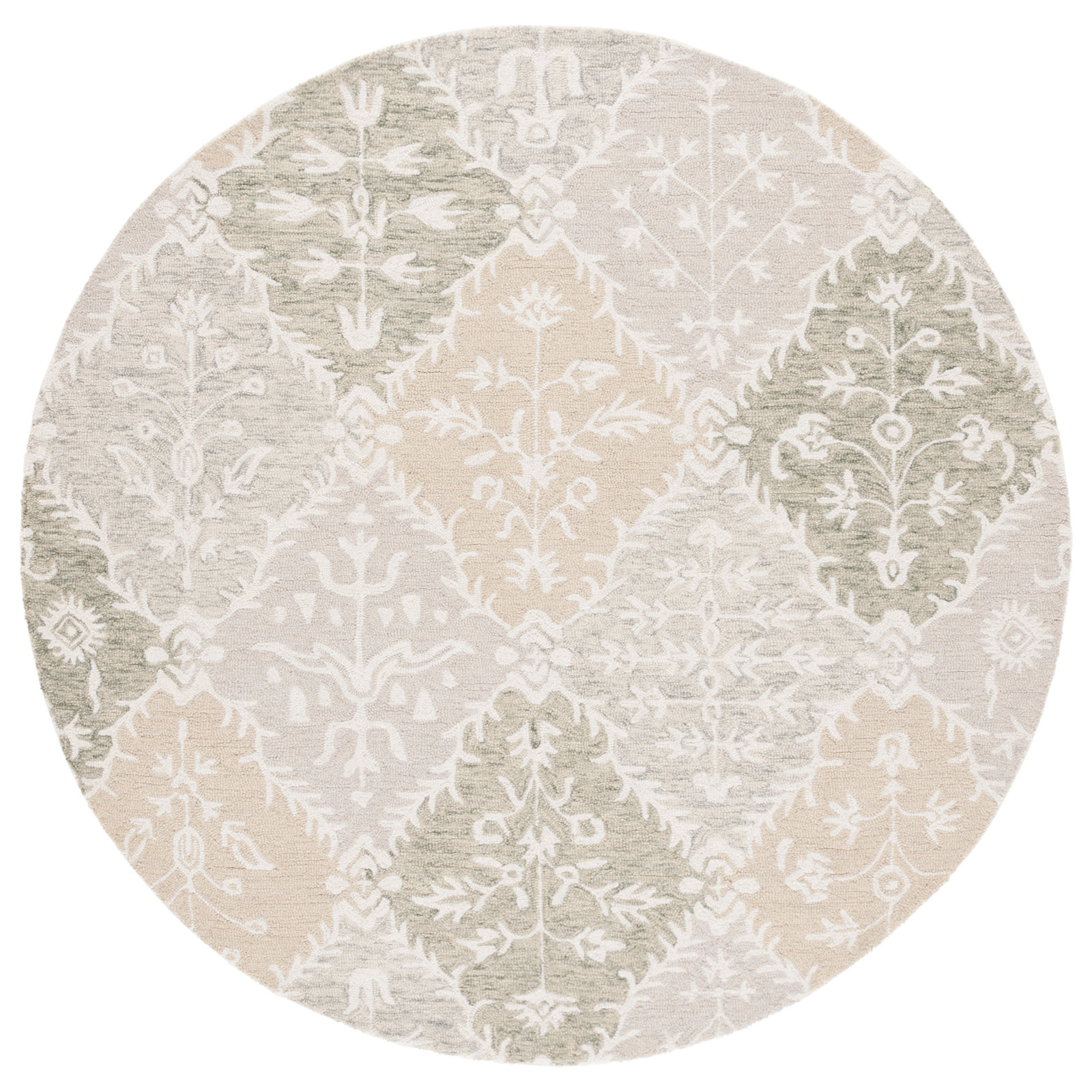 Garvin Hand Tufted Wool Pile Floral Rug, Round 6'