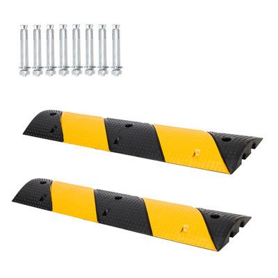 Lot de 2 ralentisseurs en caoutchouc robuste pour la route - Ralentisseurs modulaires à 2 canaux de 1 m (3,3 pi) avec 6 pointes à boulonner pour asphalte/béton/allée/gravier, capacité de 11 340 kg (25 000 lb)