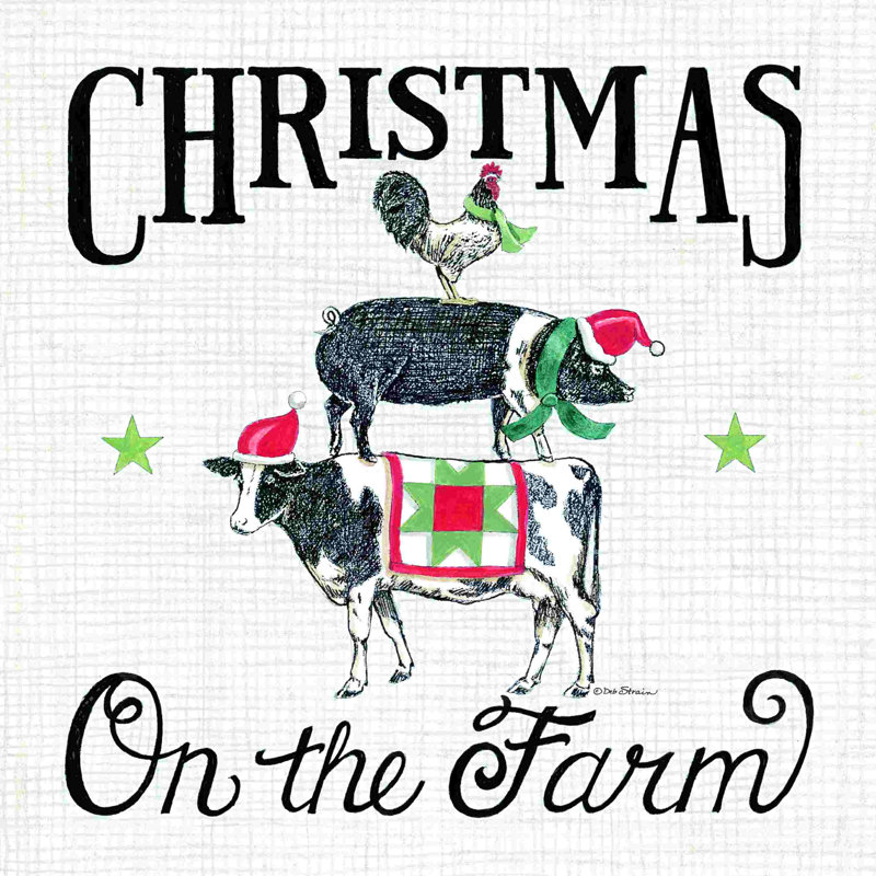 «Christmas On The Farm» par Deb Strain - reproduction, Toile tendue, Non, H 20 po x l 20 po