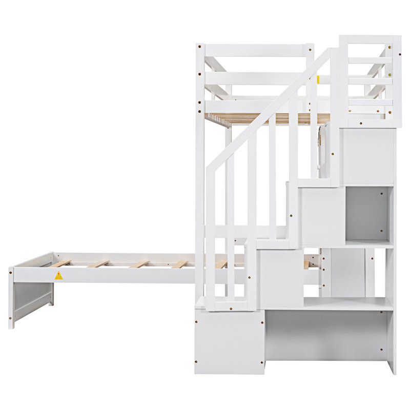 Lit mezzanine avec bureau intégré et escalier, Blanc