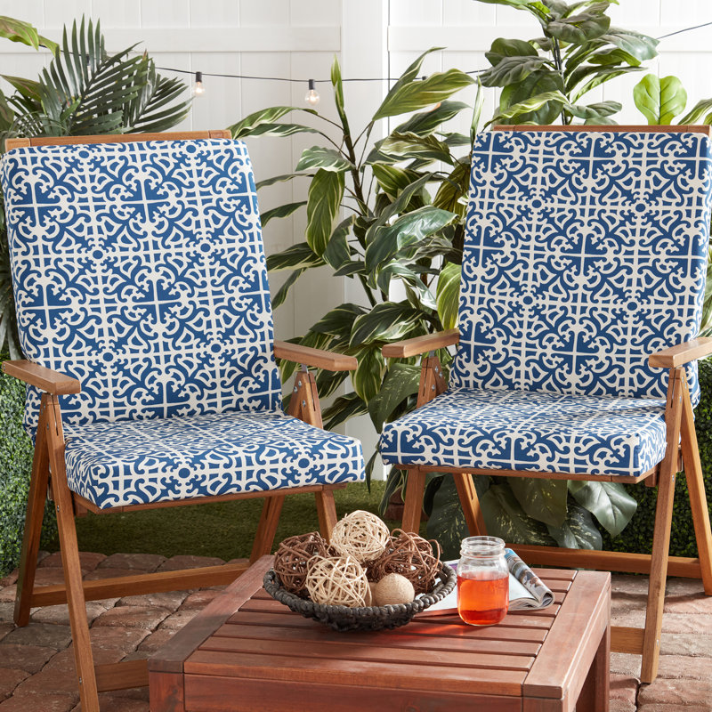 High Back Dining Chair Pad, Indigo Damask
