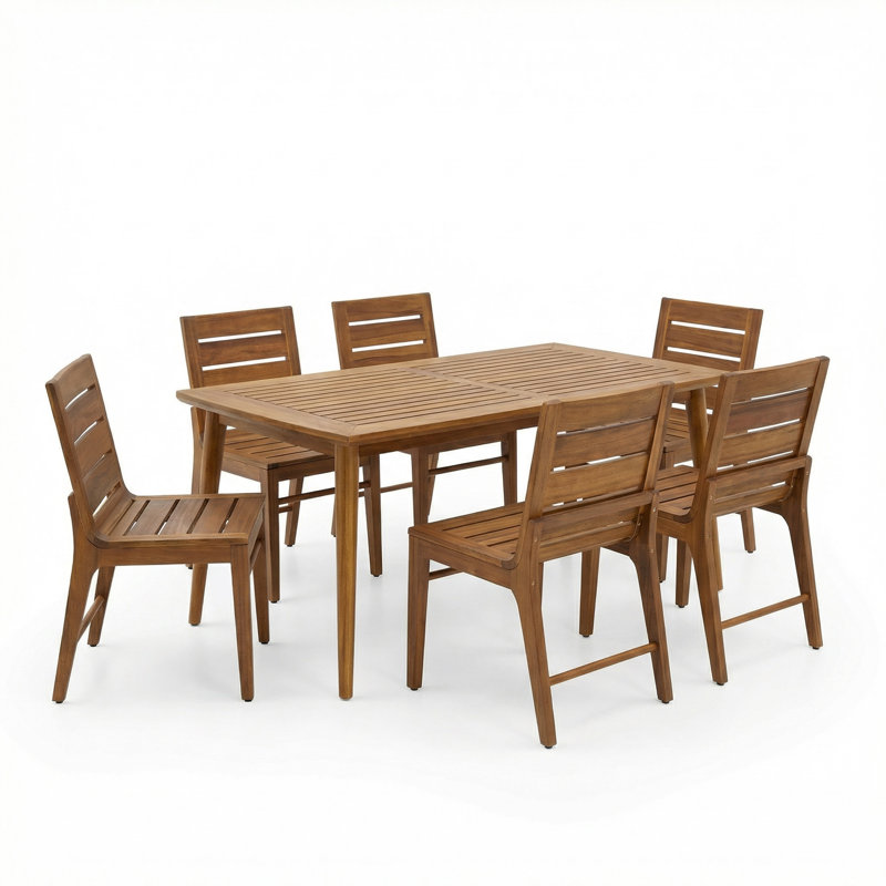 Echo Patio 7-Piece Acacia Wood Dining Set With Ergonomic Chairs