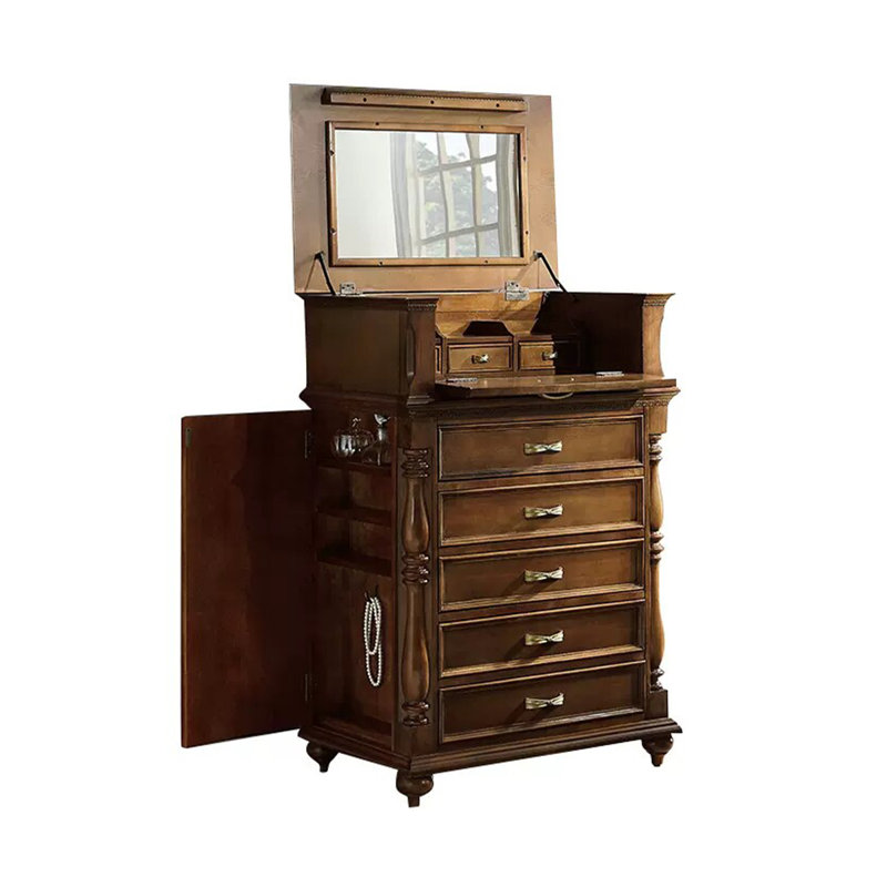American-Style Solid Wood Five-Drawer Chest For Bedroom Makeup Table, Multi-Functional Drawer Cabinet