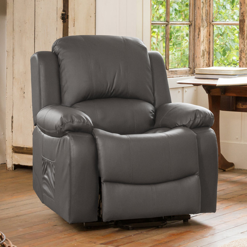 Marisela 92cm Wide Faux Leather Standard Recliner, Grey