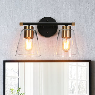 Contemporary 2-Light Dimmable Bathroom Vanity Light Black Wall Sconce