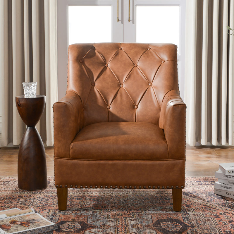 29.5'' W Top-Grain Genuine Leather Upholstered Armchair, Brown