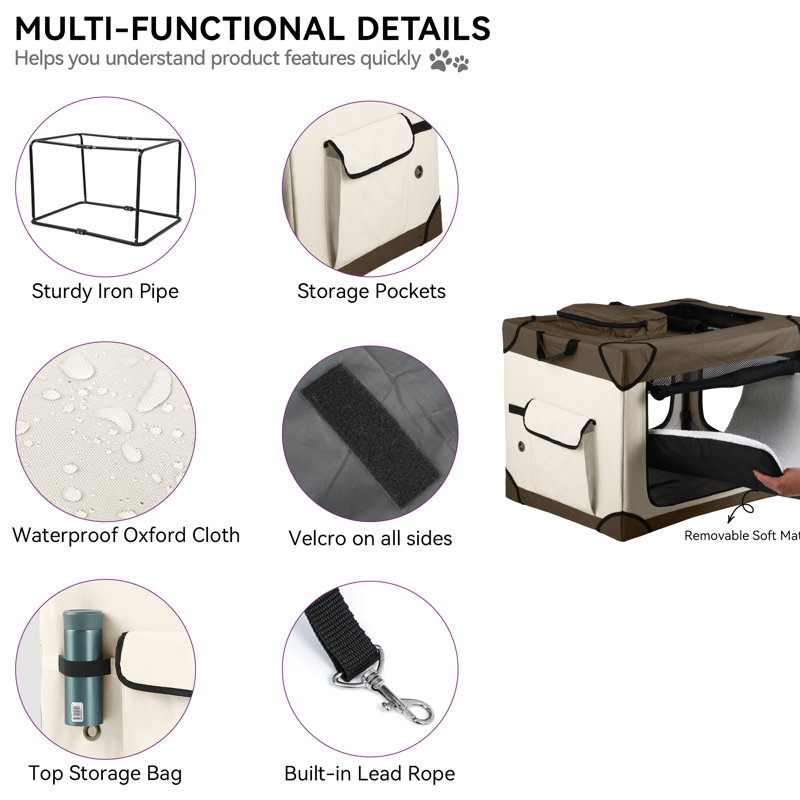 Folding Soft Dog Crate, 4-Door Portable Travel Dog Crate With Scratch-Resistant Mesh Windows for Indoor And Outdoor Use