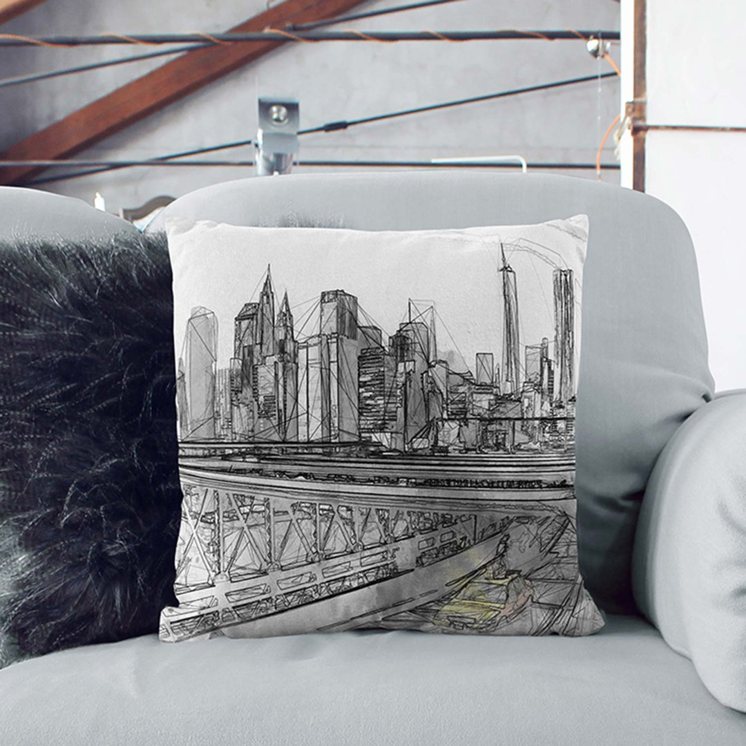 A Taxi Cab in New York in Abstract Cushion with Filling
