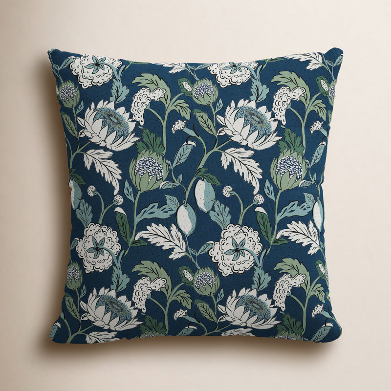 Arkins Floral Cotton Reversible Throw Pillow, 20" x 20", Pillow Cover Only - No Insert, Navy