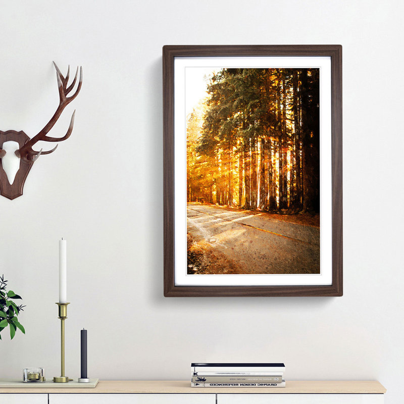Sunlight Through the Forest - Picture Frame Painting Print, Walnut Framed, 48cm H x 36cm W x 2cm D