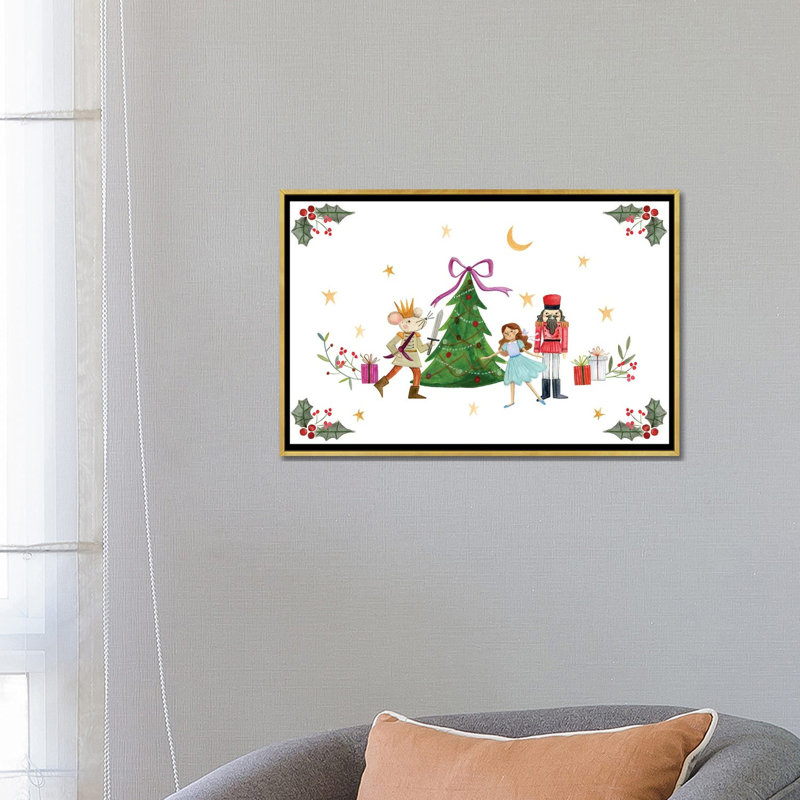 Casse-noisette autour de l'arbre de Noël - reproduction d'art murale - toile encadrée, H 18 po x l 26 po, Doré