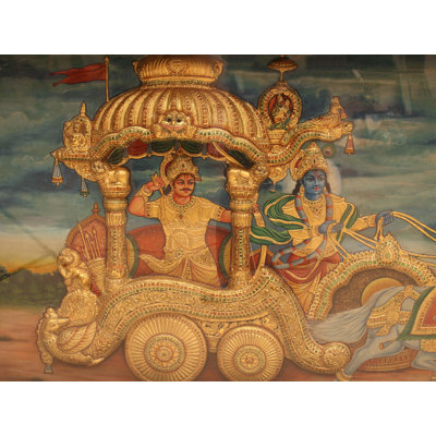 90" Gita Upadesh Tanjore Painting with Framed | Art by Rajaraman
