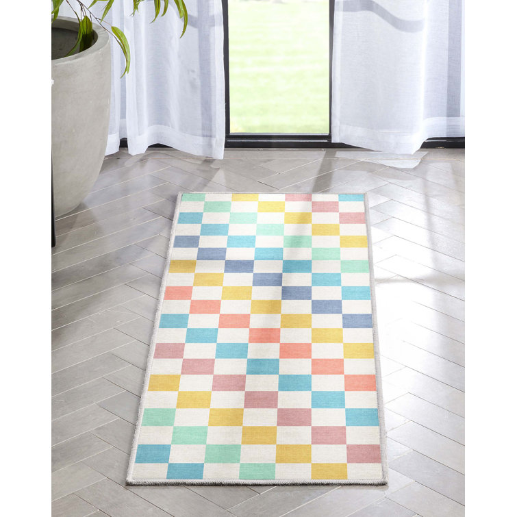 Kehr Square Modern Geometric Multi Blue Flat-Weave Area Rug