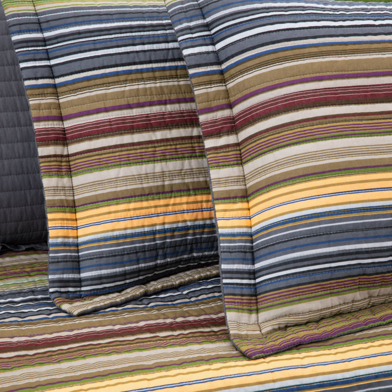 Multi-Color Green Striped Cotton Daybed Quilt Set