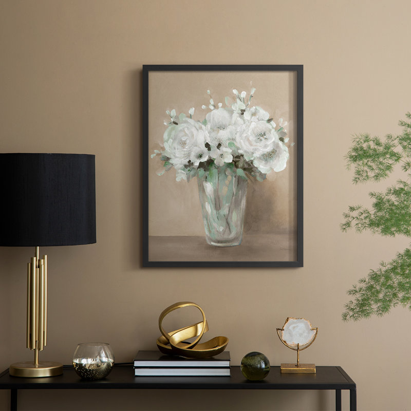 Reproduction encadrée de fleurs blanches - bois massif, Noir, noir, noir, noir, H 15 po x l 12 po