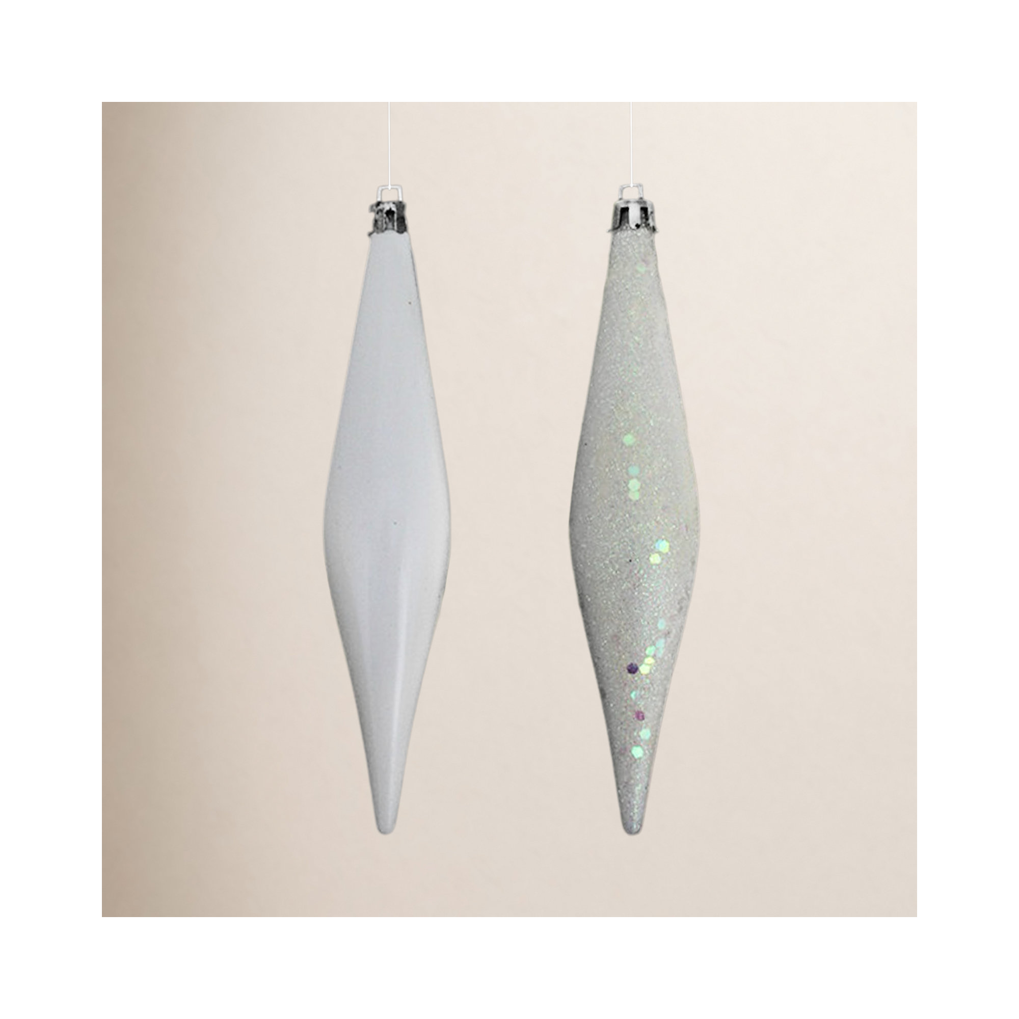 8ct Shatterproof 4-Finish Christmas Finial Drop Ornaments, Off White