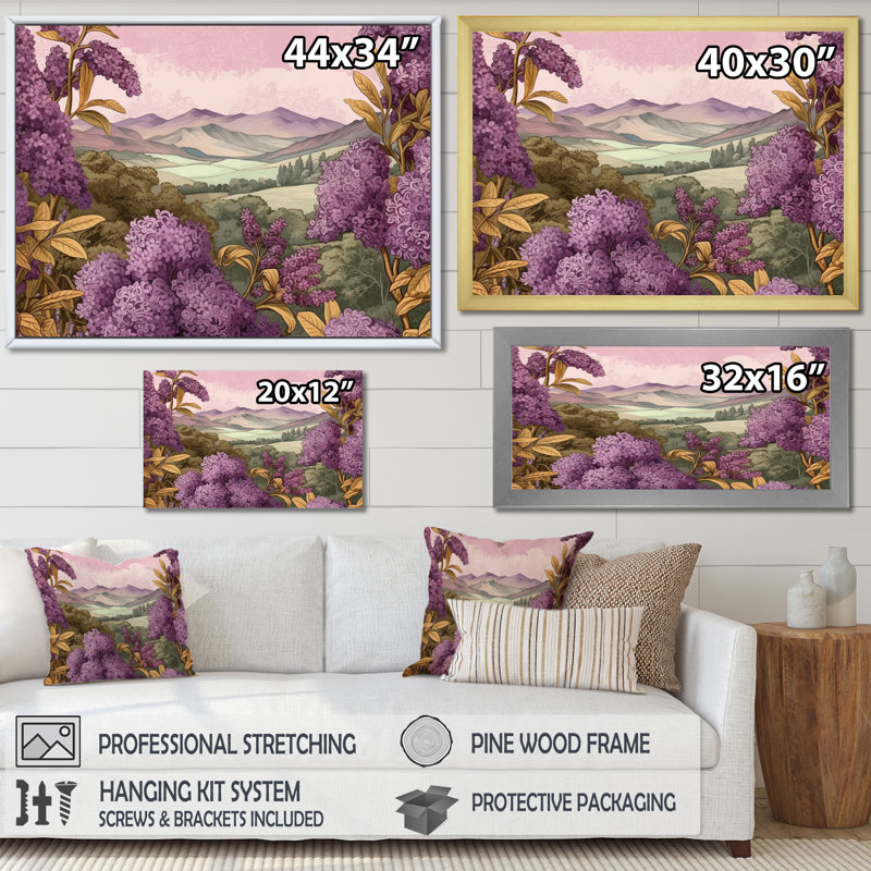 «Lilac mauve», reproduction sur toile, Cadre flottant blanc, H 30 po x l 40 po x P 1,5 po