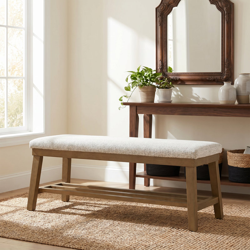 Banc de rangement rembourré en bois de 44,4 po de largeur, Beige