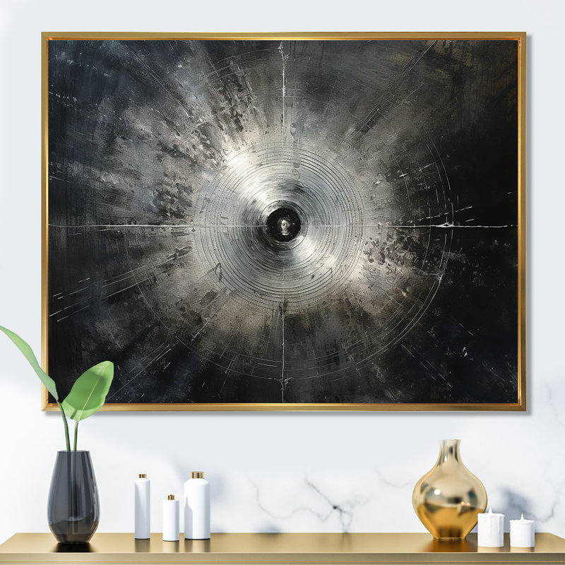 «Music Cymbals Resson Metallic Silver», reproduction d'art sur toile encadrée, Cadre flottant doré