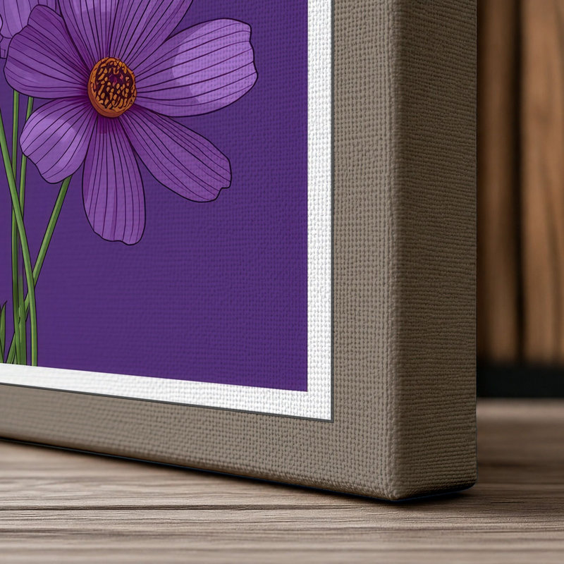 Cosmos Bloom Botanical - Wrapped Canvas, 36x24 - 91.4 x 61.0 cm, Taupe Border