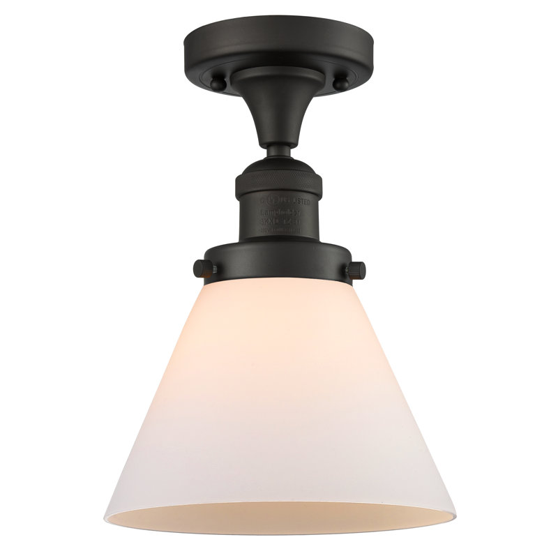 Plafonnier semi-encastré 1 lumière Cone, Boîtier blanc mat, Laiton antique noir, Ampoule non incluse