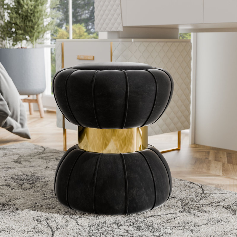 Cerjio Velvet Ottoman, Black Velvet