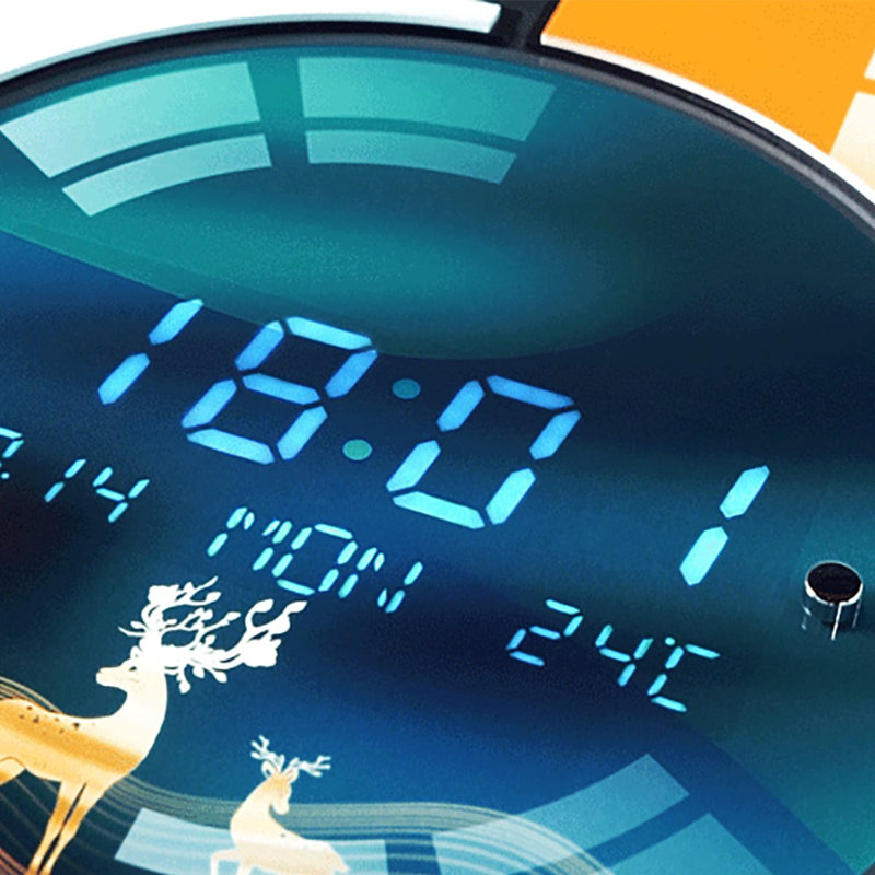 26.4"LED Silent Wall Clock Multi-Function Display Voice-Activated Wall Clock