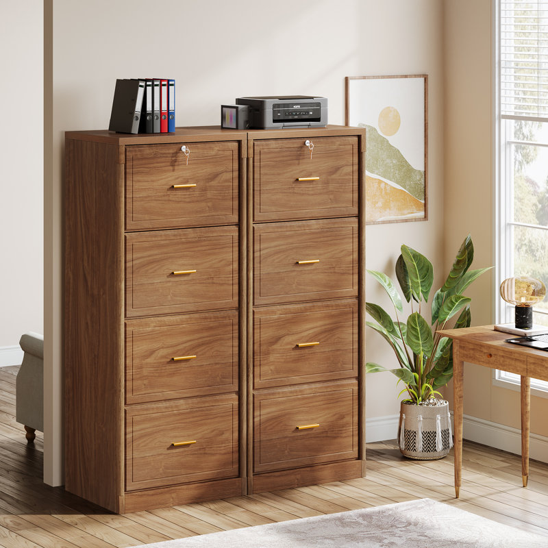 4-drawer Vertical File Cabinet Set Of 2, Office Storage Cabinet With Lock, Adjustable Hanging Bars, 51.2'' H X 17.7'' W X 22.8'' L