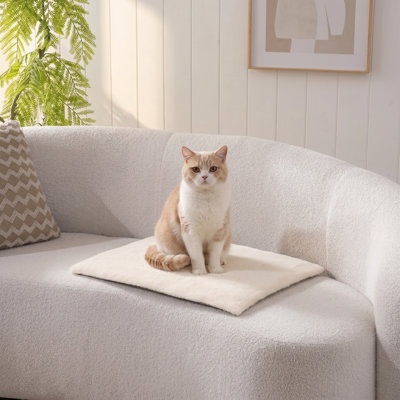 Self-Warming Cat Bed, Heating Pad with Extra Soft Flannel Surface, Removable & Washable Thick Thermal Mat with Non-Slip Bottom, Ivory, 24" x 18"