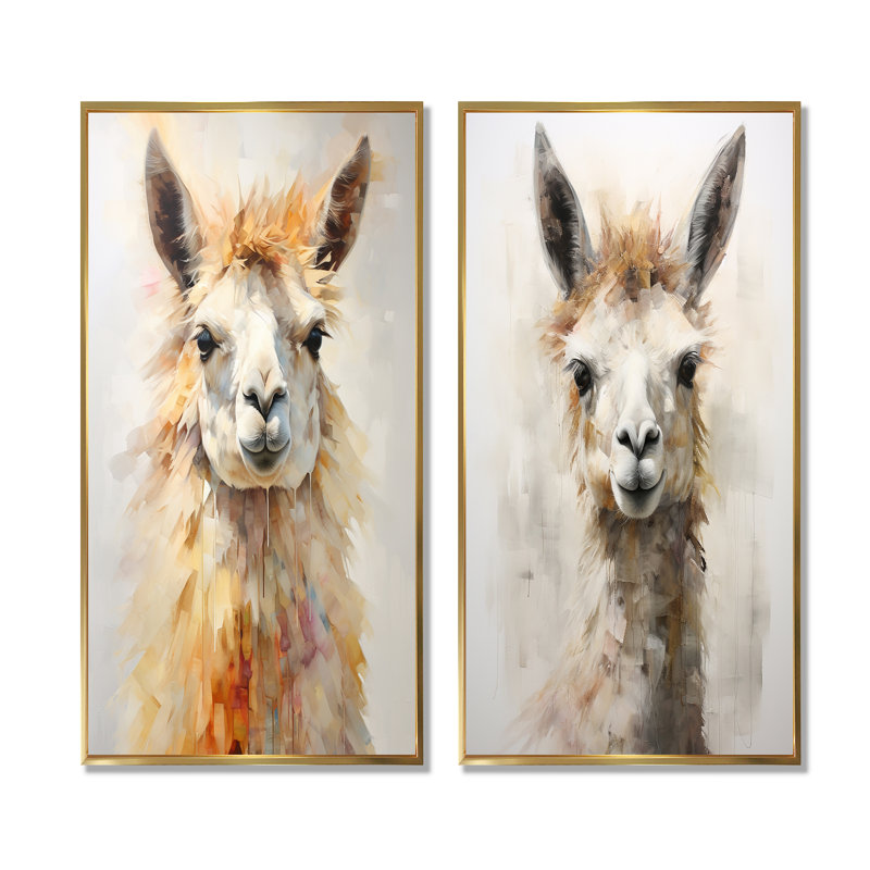 Furry lama - ensemble de 2 reproductions d'art mural lama, Encadrement doré, H 40 po x l 41 po