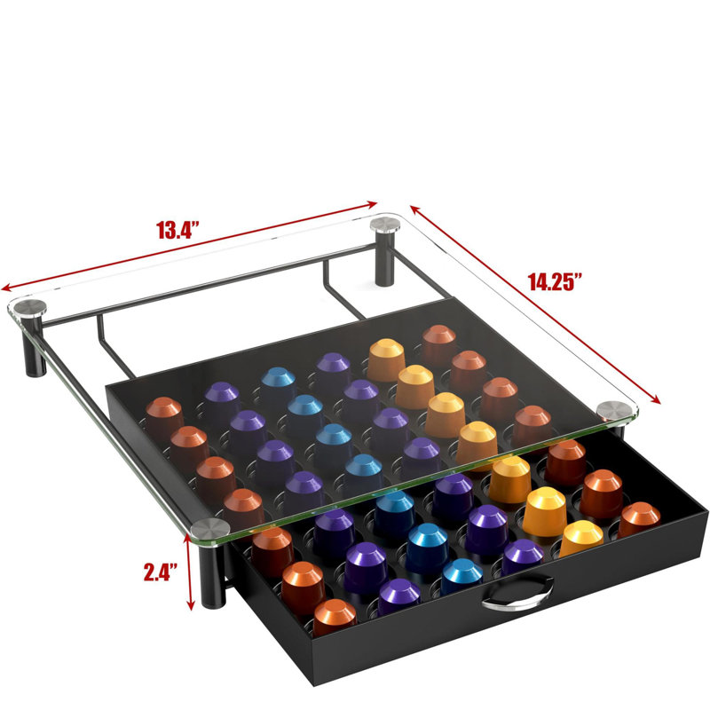 Tiroir à café en verre trempé compatible avec la ligne originale Nespresso, 42 capsules