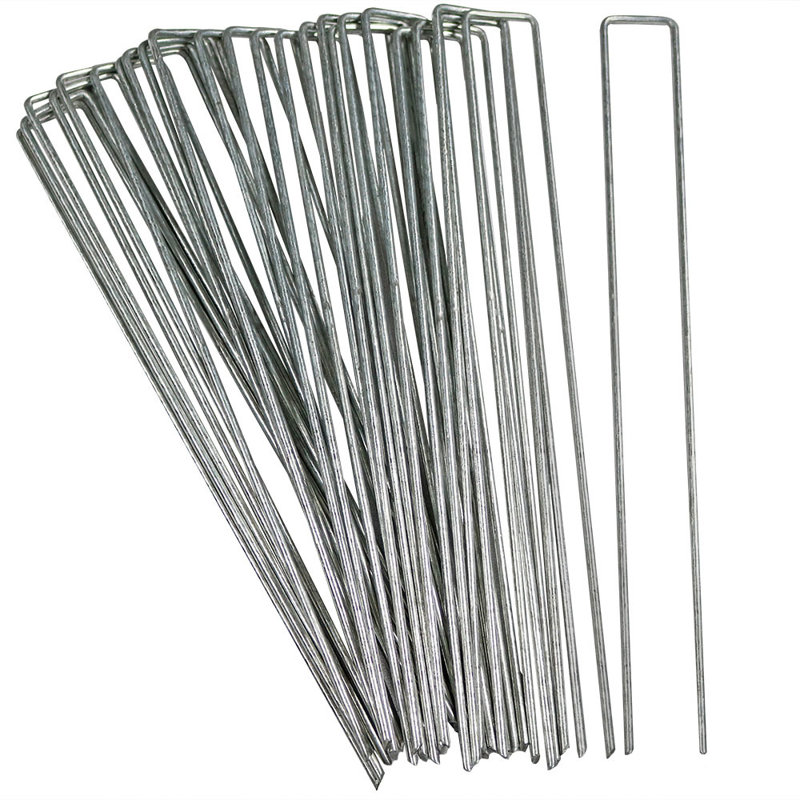 12" Galvanized Steel U-Shaped Garden Landscape Staples - 25 Pack
