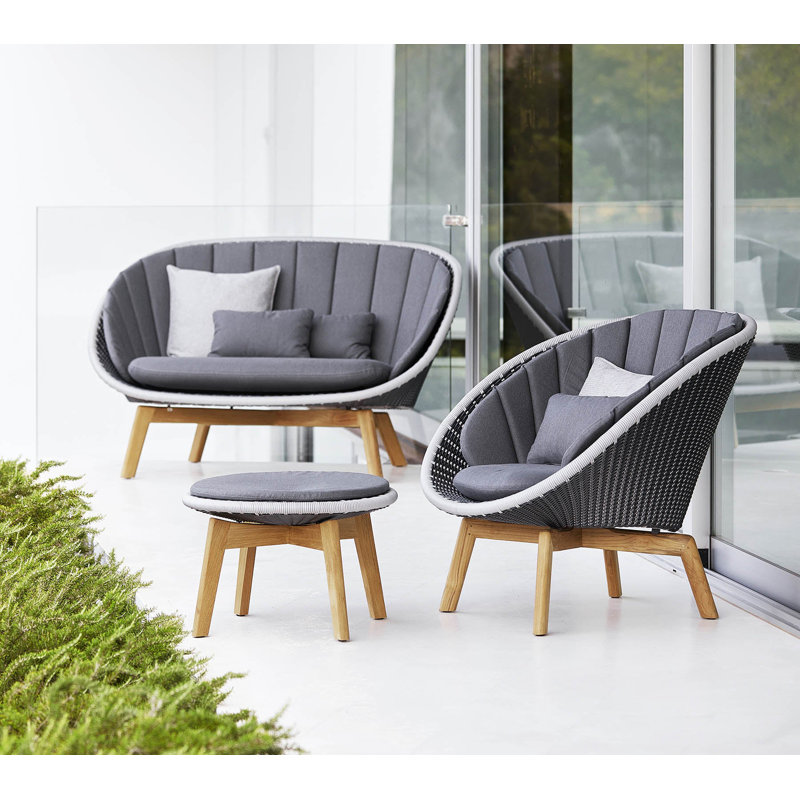 Peacock Outdoor Teak Ottoman, Dark Gray, Gray
