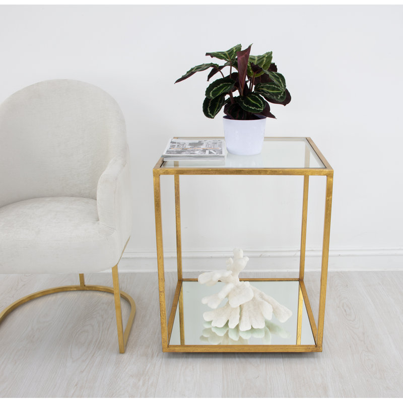 Emily Glass End Table, Antiqued Gold Leaf